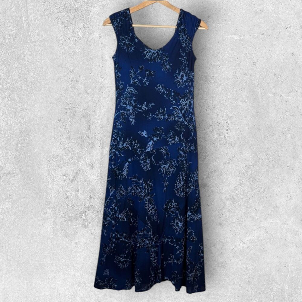 Casual Corner Y2K Fairy Floral Midi Dress Lined Womens S Blue